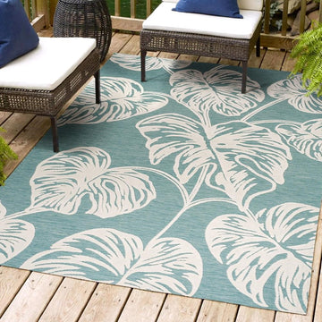 Tobago High-low Two-tone Monstera Leaf Indoor/Outdoor Area Rug